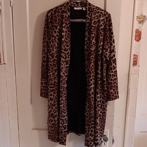 Susan Graver Black/Brown Leopard Print Long Duster Size 2X w-Black Tank Top